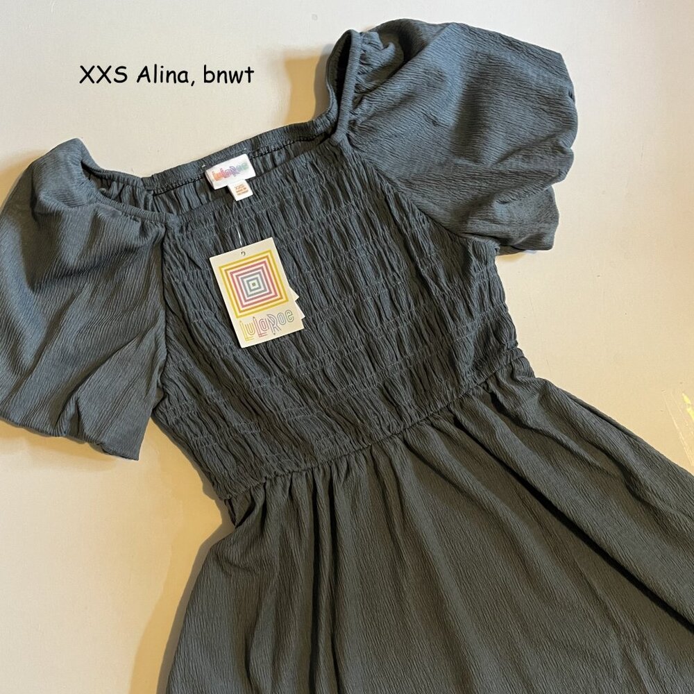 XXS Lularoe Alina smocked dress, blue